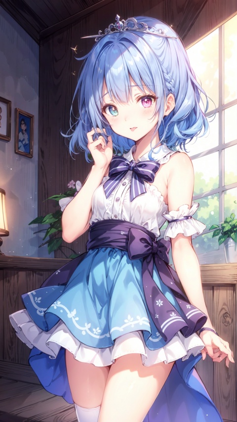 {{masterpiece,best quality,official art,extremely detailed CG unity 8k wallpaper}}, against backlight at dusk, intense shadows, artbook, wallpaper, {{bishoujo}}, idol, streaked hair, light purple hair, colored inner hair, medium hair, dyed bangs, hair tie, hair bow, grey hair, embarrassed , heterochromia blue red, expressionless, glowing eyes, eyes visible through hair, {lolita_fashion}, bare legs, white_kneehighs, NSFW,niji,{best quality}, {{masterpiece}}, {highres}, original, extremely detailed 8K wallpaper, {an extremely delicate and beautiful},,pleated skirt, the creamy smooth skin,ukiyo-e,ponchoPerfect female body,,,tiaras <bow-shaped>, Volumetric Lighting, Intense Shadows, Toned Body, Sharp Focus, High Contrast, Portrait Of Stunningly Beautiful Girl, Very Tall, (Venu**ody:1.2),long_white_grey_hair,hair spread out, Delicate Beautiful Attractive Face, Alluring Bloned Eyes, Small Pupils, Long Eyelashes, Thin Eyebrows, (Rolling Eyes, Fucked Silly:1.05), Small_Mouth, Tongue,tiaras,cozy animation scenes,magical_girl, female pervert, colored inner hair, hair up,harajukugirl,cuteloli