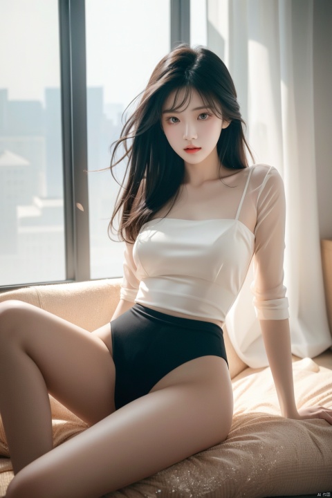  Girl, (best quality, masterpiece, ultra high resolution, 4K, HDR, photo) , (realistic:1.3) , depth of field, (curve: 1.2) , delicate eyes, elegant posture, (a very delicate and beautiful) , (best quality) , (masterpiece) ,indoors,moyou, (\fan hua\), xiqing, hszt,full body, blackpantyhose, spread pussy,(裸下身:1.2)(nude:1.2),((poakl)),long legs,large pectorals,