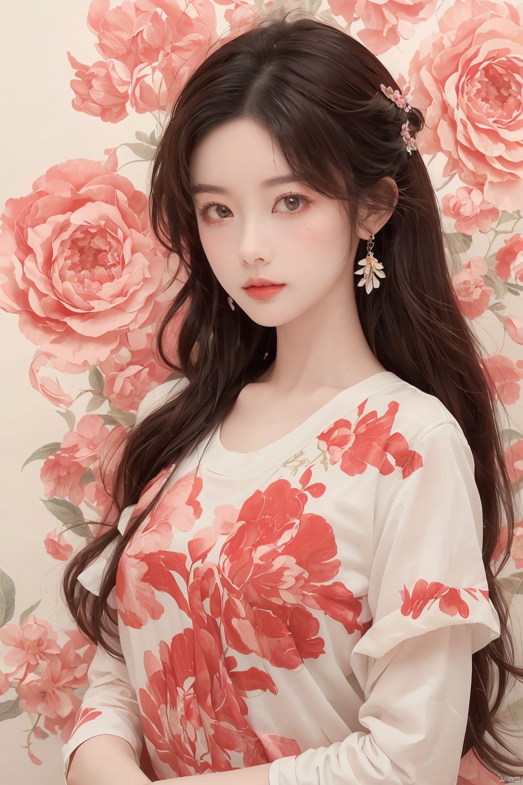  (masterpiece, best quality:1.2),(1girl:1.5),aged vintage paper,
a red pattern with white swirls ,Pencil Draw, jujingyi, 1girl, Pencil Draw, flower