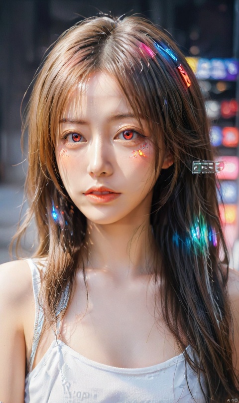  (masterpiece:1.1), (highest quality:1.1), (HDR:1.0), extreme quality, cg, (anime wallpaper), stylized, detailed face+eyes, (colorful), (powerful colors:1.4), photo of a girl, (tan skin), fashionable, light dust, varied depth of field, medium hair, long hair, white hair, masterpiece, 8k, tone mapping, hyper focus, red, glowing eyes, (upper body:0.8), natural body, limited palette, (detailed hair:1.13), (cyber aesthetic:1.3), (epic anime drawing:0.7), (white outlines), (creative background), (creative), hard lighting, solo, clarity, (by Giovanni Battista Caccioli:1.6), (accomplished:0.8), detailed, realistic, 8k uhd, high quality, jastyle, background, Hosino