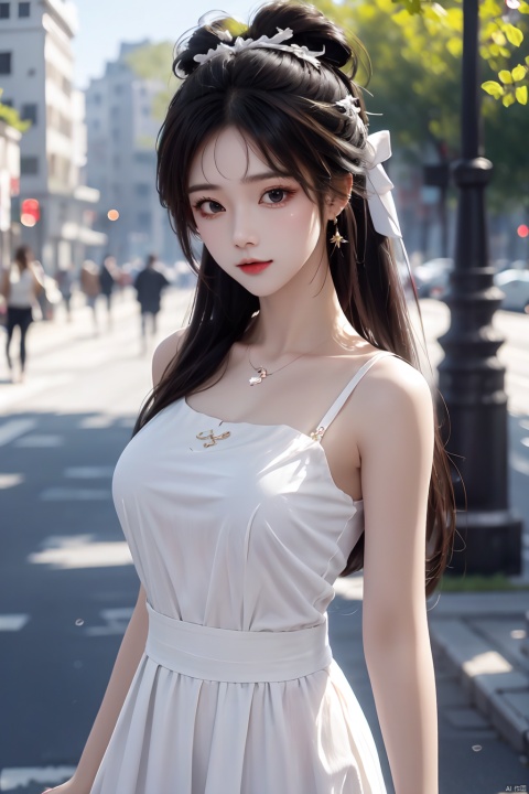  masterpiece,8k,best quality,loli,solo,white hair,((depth of field)),bowknot,long hair,light,street, qingyi, 1girl