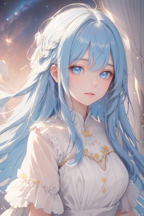  {{best quality}}, {{masterpiece}}, {{ultra-detailed}}, {illustration}, {detailed light}, {an extremely delicate and beautiful}, a girl, {beautiful detailed eyes}, stars in the eyes, messy floating hair, colored inner hair, Starry sky adorns hair, depth of field, 1girl