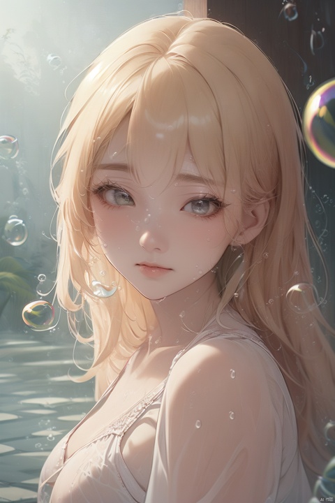  (bubble:1.5),Epic CG masterpiece,stunningly beautiful,graphic tension,dynamic poses,stunning colors,3D rendering,surrealism,cinematic lighting effects,realism,00 renderer,super realistic,masterpiece,best quality,32k uhd,insane details,intricate details,hyperdetailed,hyper quality,high detail,ultra detailed,Masterpiece,
1girl,solo,glowing,simple background,,rain,it's soaking wet,(splash of water:1.4),,wet_hair, yanlingji, (\meng ze\), eyesseye