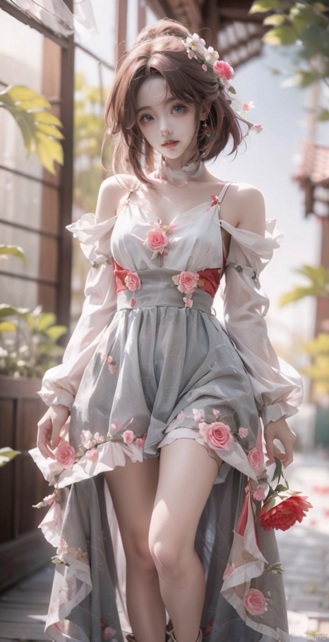  (masterpiece, best quality), 1girl, full_body,colorful_hair,short-hair,blue_eyes,red lips,,sexy dress , , , , (tutututu), xiqing, , Geometric design style, pld,flowers (innocent grey)