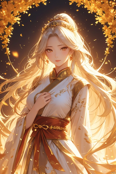  (masterpiece, best quality, ultra-detailed, highres), (((solo))),(sidelighting, lustrous skin), (bloom), (shine), lighting, strong rim light,white hair,(miko),((tangzhuang)),beautiful detailed eyes,beautiful detailed girl,an extremely delicate and beautiful,tiara,lipstick,beautiful and delicate water,nature,(shrine),shiratama kitsune,golden eyes,long hair, hand on own chest,
, smwuxia Chinese text blood weapon:sw, (\shen ming shao nv\)