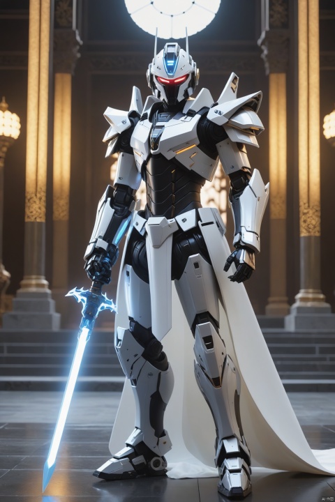  Metal armor, metallic texture, 1boy, solo, A HUBG_Mecha_Armor robot, black robotic hat, white robe, a glowing halo behind it,holding a glowing energy spear, standing inside an imperial palace, 

cinematic scenes, cinematic shots, cinematic lighting, volumetric lighting, ultra-detailed, highly detailed, hyper-detailed, realistic, ultra-realistic, hyperrealistic, HD, IMAX, 8K resolutions, ultra resolutions, sharp focus, magnificent, best quality, masterpiece, Oouguancong