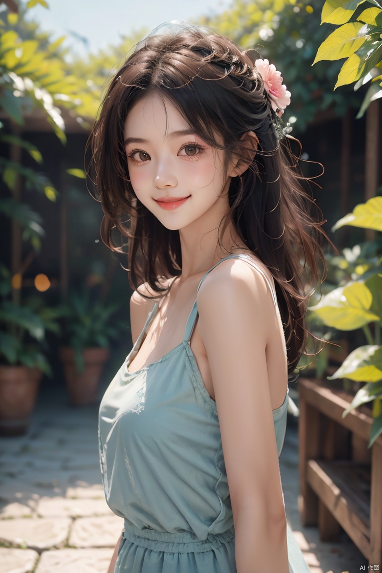  Cute girl,14 years old, sweet, blushing, sun lighting, sunlight on the girl's face, very attractive, charming, film, KODAK Portra 400, Hasselblad photography, realistic, detailed, 8K RAW, 4k photo, masterpiece,outdoor,upper_body,good structure,smile, flower, 1girl