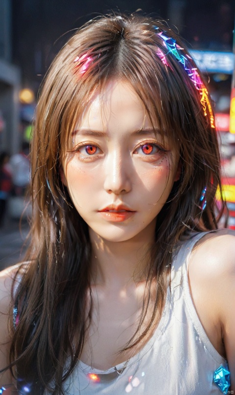  (masterpiece:1.1), (highest quality:1.1), (HDR:1.0), extreme quality, cg, (anime wallpaper), stylized, detailed face+eyes, (colorful), (powerful colors:1.4), photo of a girl, (tan skin), fashionable, light dust, varied depth of field, medium hair, long hair, white hair, masterpiece, 8k, tone mapping, hyper focus, red, glowing eyes, (upper body:0.8), natural body, limited palette, (detailed hair:1.13), (cyber aesthetic:1.3), (epic anime drawing:0.7), (white outlines), (creative background), (creative), hard lighting, solo, clarity, (by Giovanni Battista Caccioli:1.6), (accomplished:0.8), detailed, realistic, 8k uhd, high quality, jastyle, background, Hosino