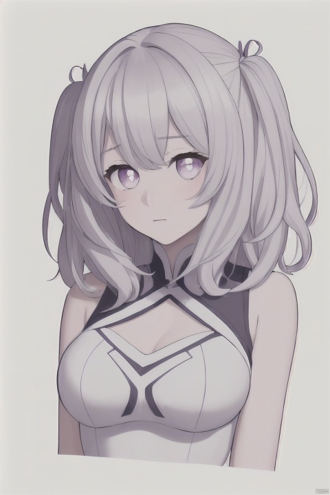  masterpiece,best quality,official art,extremely detailed CG unity 8k wallpaper, strong rim light, intense shadows, comic, girl, medium hair, silver hair, crossed bangs, heart-shaped pupils, shy, medium breasts, cute face,