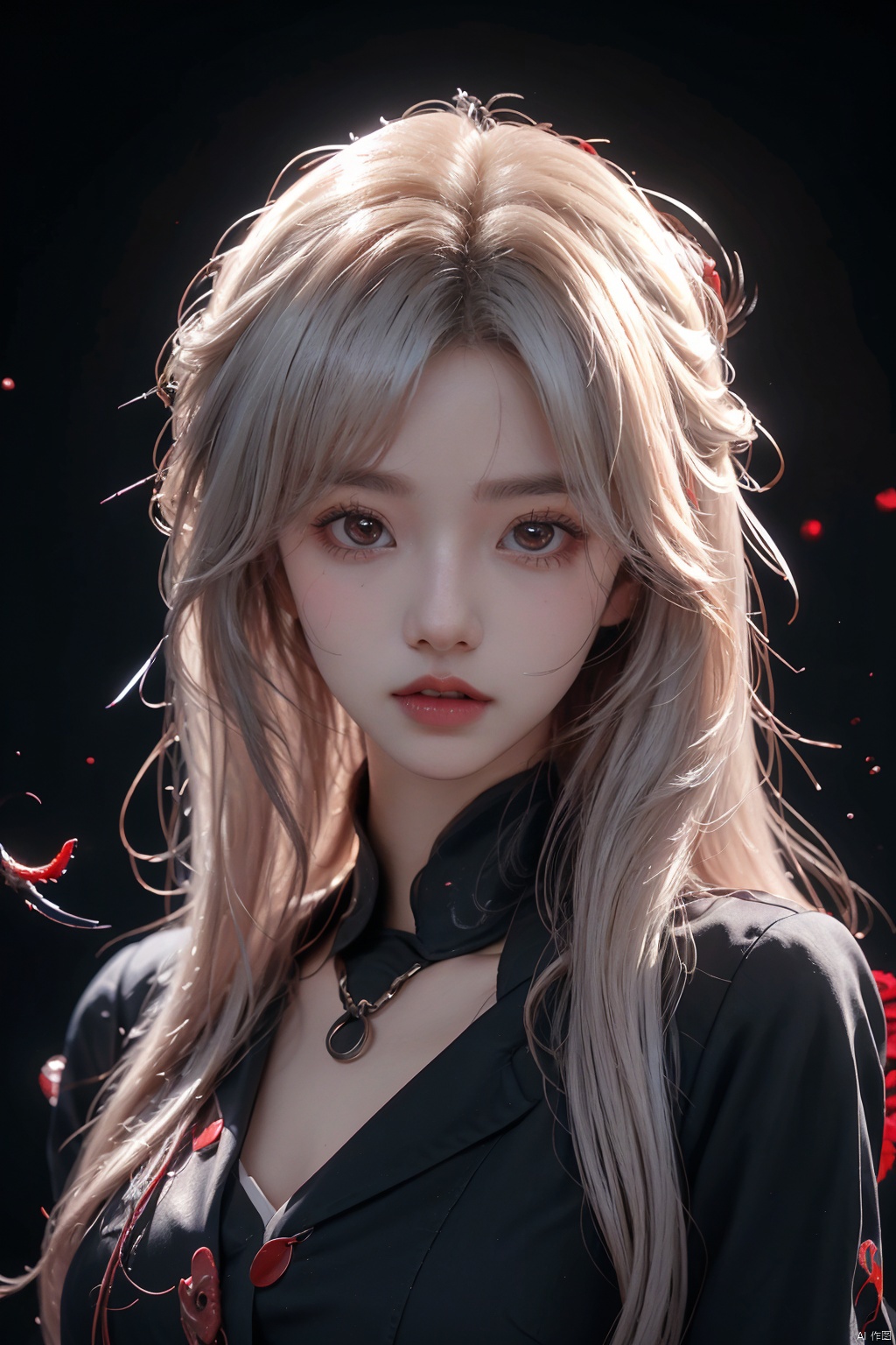  (1girl) portrait, best quality, ultra high res, ultra detailed, black and red, high contrast color tone, extremely detailed lighting, cinematic lighting, soft lights, (masterpiece, high quality:1.4), (kaneki ken, black hair, white hair, red and black eye, mask | teeth, blood eyes, black clothes, scorpio tentacles), , , blood, , black background, thrilling, (fierce face),kaneki ken, eyesseye, guidao, 1girl, ajkds, Nebula, (\meng ze\), Trainee Nurse