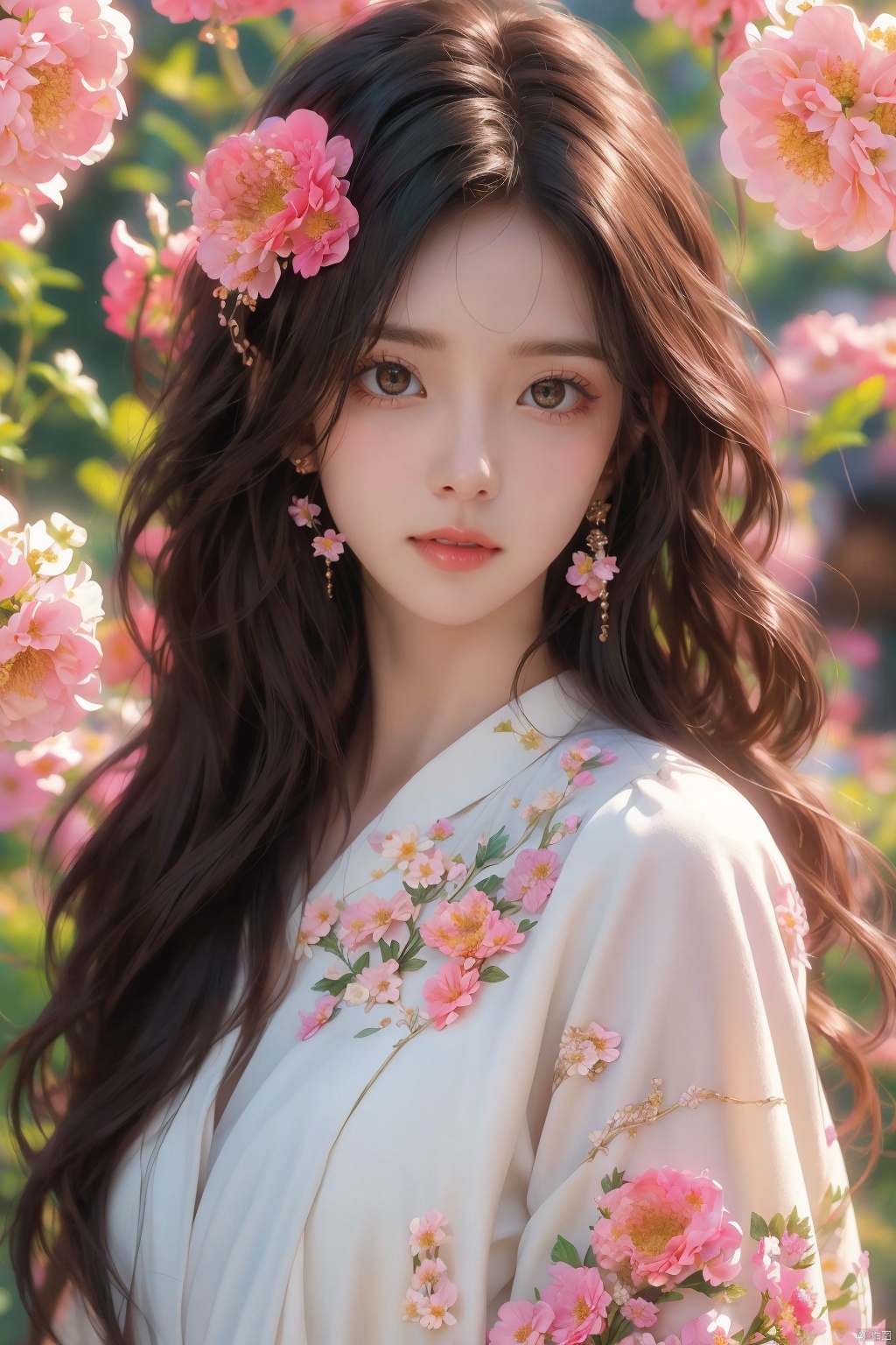  1girl,black eyes,long hair,super precise depiction, (flowers),multiple colors,high definition,Rich in intricate details. 8K,illustration,crazy colors,