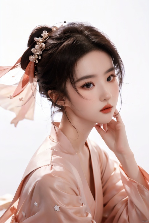  (1girl:1.1),stars in the eyes,(pure girl:1.1),(full body:0.6),There are many scatteredluminouspetals,contourdeepening,white_background,cinematicangle,longshot,,刘亦菲, liuyifei