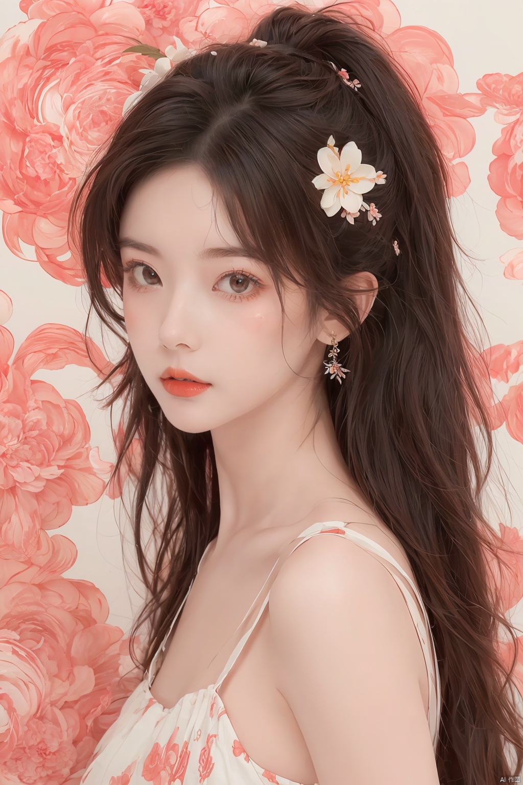  (masterpiece, best quality:1.2),(1girl:1.5),aged vintage paper,
a red pattern with white swirls ,Pencil Draw, jujingyi, 1girl, Pencil Draw, flower