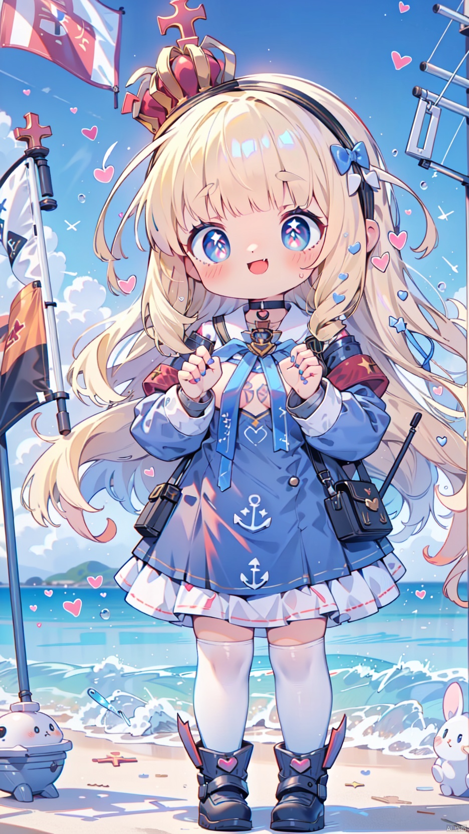  queen elizabeth (azur lane),Little girl(1.5),aged down,beautiful detailed girl,Glowing skin,steaming body,narrow waist,(very small breasts),Delicate cute face,princess crown,small crown,anchor choker,pubic tattoo,(anchor print naval uniform),ornate clothes,fine fabric emphasis,blue eyes,beautiful detailed eyes,Glowing eyes,((heart-shaped pupils)),((blonde hair)),((hair spread out,wavy hair)),very long shoulder,glowing hair,Extremely delicate hair,Thin leg,white legwear garter,black footwear,Slender fingers,steepled fingers,shiny nails,((standing,holding a flag,english flag)),ahegao(expression),smile,open mouth,tongue out,licking lips,drooling,heavy breathing,fangs out,big fangs,puffy cheeks,beautiful detailed mouth,looking at viewer,semen(ornament),warship,harbor,royal navy (emblem),hyper realistic,magic,4k,incredible quality,best quality,masterpiece,highly detailed,extremely detailed CG,cinematic lighting,light particle,backlighting,full body,high definition,detail enhancement,(perfect hands, perfect anatomy),8k_wallpaper,extreme details,colorful, shuiwa, loli, backlight, mirrornun, pop style