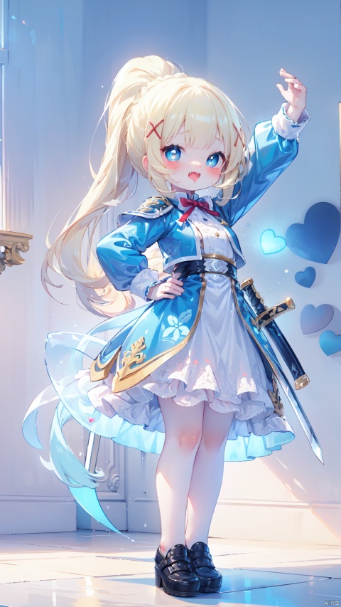  darkness (konosuba),paladin,petite child(1.5),aged down,chibi,extremely delicate and beautiful girls,narrow waist,Glowing skin,Delicate cute face,blush sticker,blush,knight armor,white and gold clothes,fine fabric emphasis,ornate clothes,((blue eyes)),beautiful detailed eyes,Glowing eyes,((heart-shaped pupils)),((blonde hair)),((ponytail,x hair ornament)),very long hair,Extremely delicate hair,Thin leg,black thighhighs,beautiful detailed fingers,steepled fingers,(beautiful detailed hands),((standing,hand on hip,arm up,Holding a long sword,ornate long sword)),ahegao(expression),smile,tongue out,licking lips,drooling,fangs out,big fangs,puffy cheeks,beautiful detailed mouth,Looking down at viewer,semen in the mouth,heart(ornament),palace,shield decorated on the wall,hyper realistic,magic,8k,incredible quality,best quality,masterpiece,highly detailed,extremely detailed CG,cinematic lighting,backlighting,full body,high definition,detail enhancement,(perfect hands, perfect anatomy),8k_wallpaper,extreme details,colorful, pop style