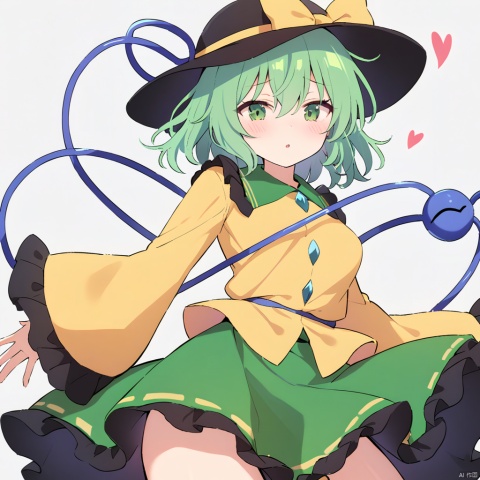 solo,masterpiece,best quality, komeiji_koishi_touhou,koishi_touhou, komeiji_koishi_touhou, 1girl, long_sleeves, wide_sleeves, yellow_shirt, heart_of_string,green_skirt
