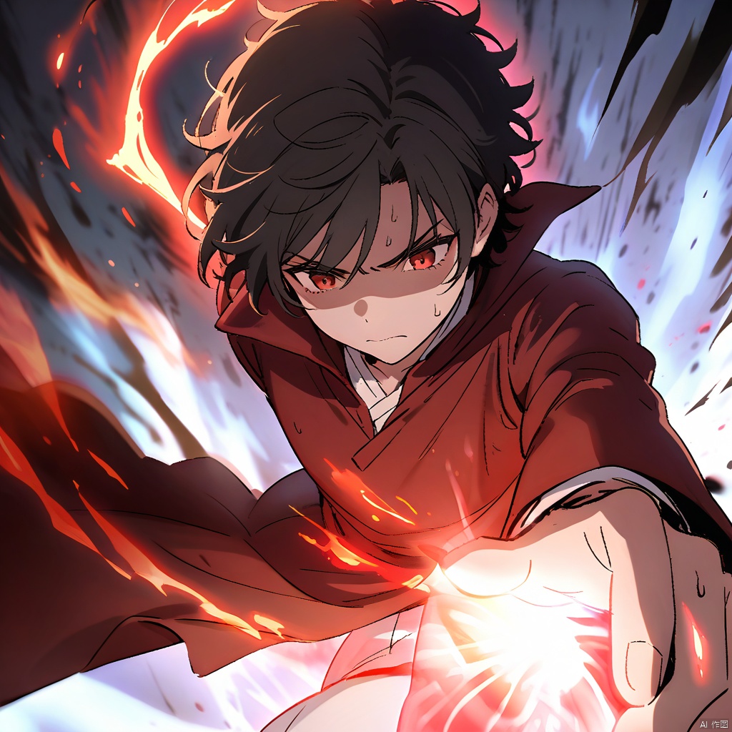 ash,A man emerges with supernatural energy and a huge red Susana light effect appears behind him