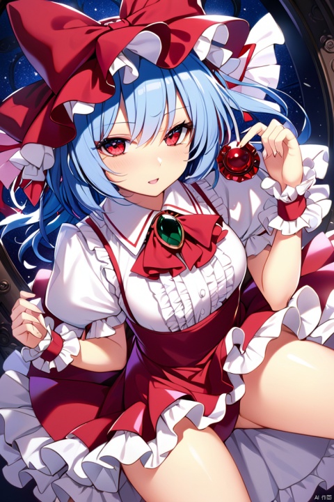 solo,masterpiece,best quality,
remilia_scarlet_touhou,scarlet_touhou, 1girl, puffy_short_sleeves, wrist_cuffs, brooch