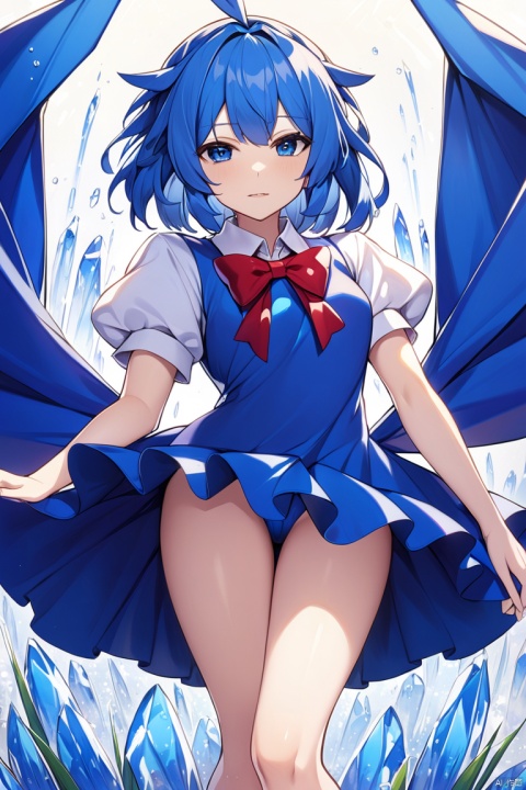  solo,masterpiece,best quality,
cirno_touhou,touhou, 1girl, blue_dress, puffy_short_sleeves,white_shirt