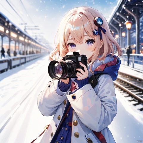 1girl,march7 honkai star rail,holding camera,one eye closed,pointing at viewer,outsside,winter,
BREAK blurry background,, masterpiece, best quality