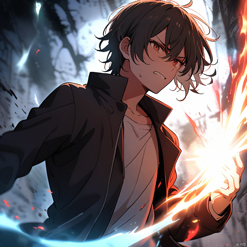 ash,A man emerges with supernatural energy and a huge red Susana light effect appears behind him