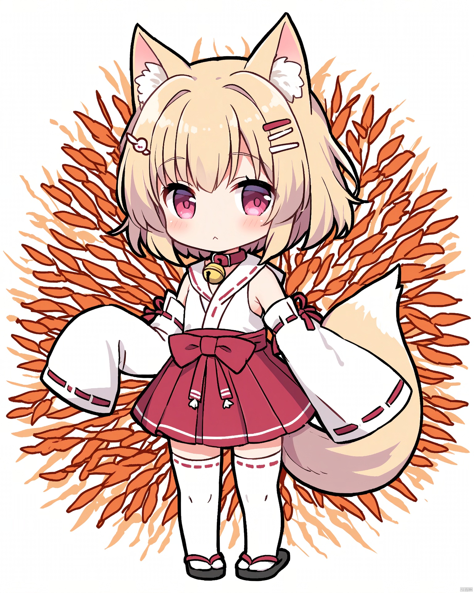 Best-A,kemomimi-chan_\(naga_u\),1girl, \:<, alternate_costume, animal_ear_fluff, animal_ears, bell, blonde_hair, blush, chibi, collar, commentary_request, detached_sleeves, flat_chest, fox_ears, fox_mask, fox_tail, full_body, glowing, glowing_eye, hair_ornament, hairclip, hakama, hakama_short_skirt, hakama_skirt, holding, holding_mask, japanese_clothes, jingle_bell, kemomimi-chan_\(naga_u\), leaf, leaf_background, long_sleeves, looking_at_viewer, maple_leaf, mask, naga_u, neck_bell, nontraditional_miko, okobo, original, pink_eyes, ribbon-trimmed_sleeves, ribbon_trim, sandals, shide, short_hair, skirt, sleeves_past_fingers, sleeves_past_wrists, solo, standing, tail, thighhighs, white_thighhighs, wide_sleeves
[[[[mafuyu|momoco]|[40hara|matcha]]|[[shiratama(shiratamaco)|kk_snake]|[tsukimi_(xiaohuasan)|kuavera]]]|[[[anoreika_tomoe|ao_jun]|[kenomotsu_yukuwa|kanora]]|[kofuyu_cofyuuun|kurage_cc]]]