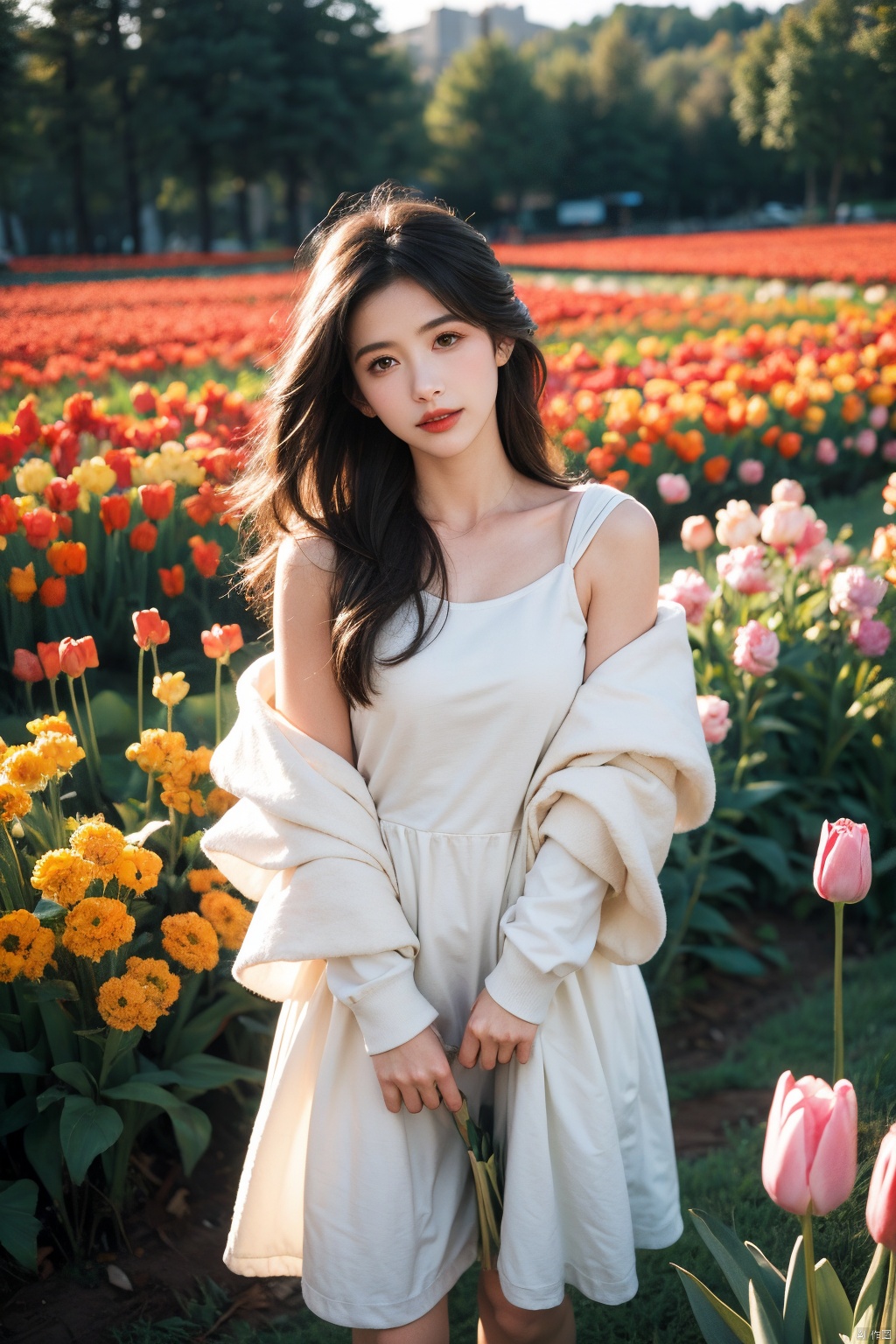  Enhanced, masterpiece, 16K, a rude girl, Solo, Flower Field, tulip, sufei