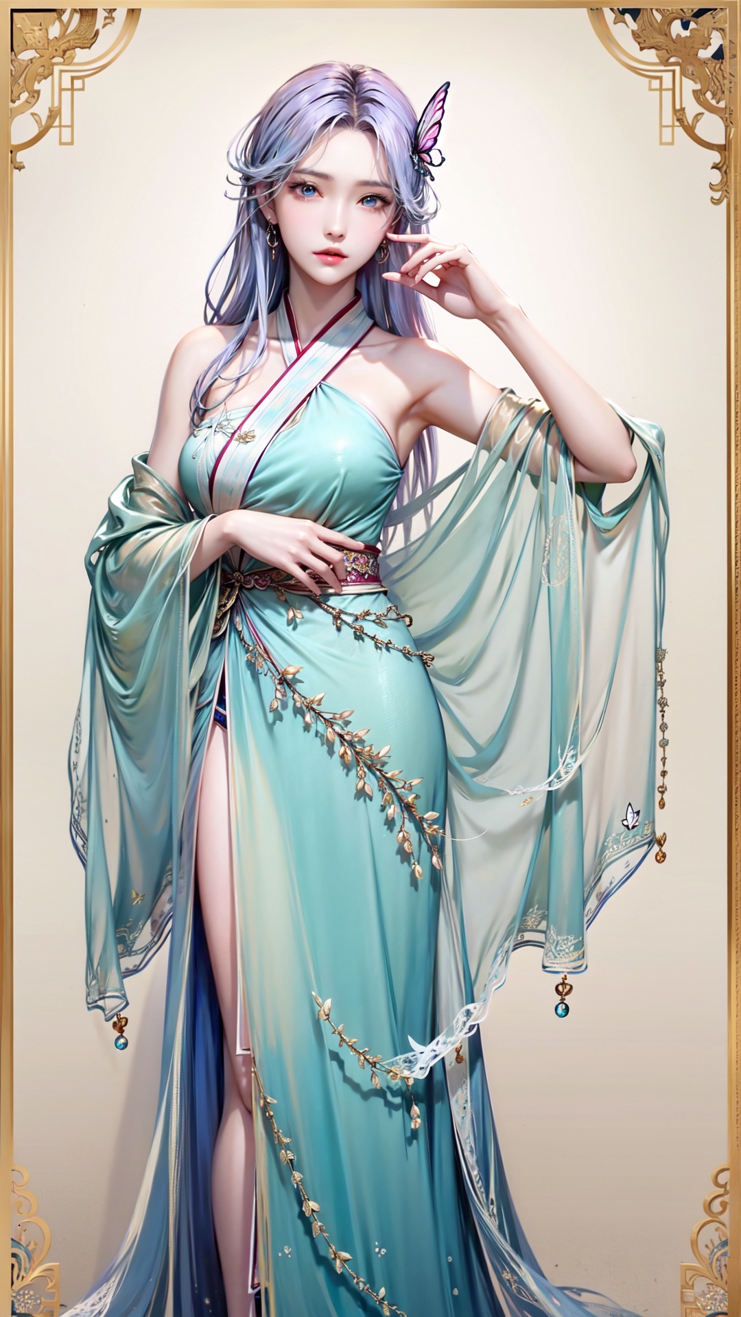  blue ru_qun,best_quality,head,original_outfit,hanfu,clear details,masterpiece, best_quality, clear details,1girl,garden background,, butterfly on finger,blue eyes,white hair,long hair,big eyes ,yuzu,liquid clothes,girl,Anime, yx