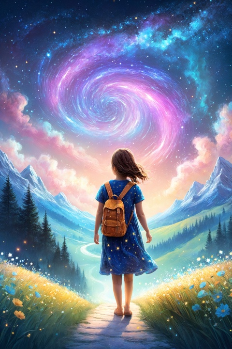 illustration, ((close)),The back of a woman and a kid, a path to dreams, beauty,(starry night), dreams, health, art, illustrations,Create a dreamlike starry background, warm and beautiful, abstract and realistic, an extremely delicate and beautiful,extremely detailed,8k wallpaper,Amazing,finely detail,best quality,official art,extremely detailed, CG, unity, 8k, wallpaper , Children's Illustration Style, Scribble