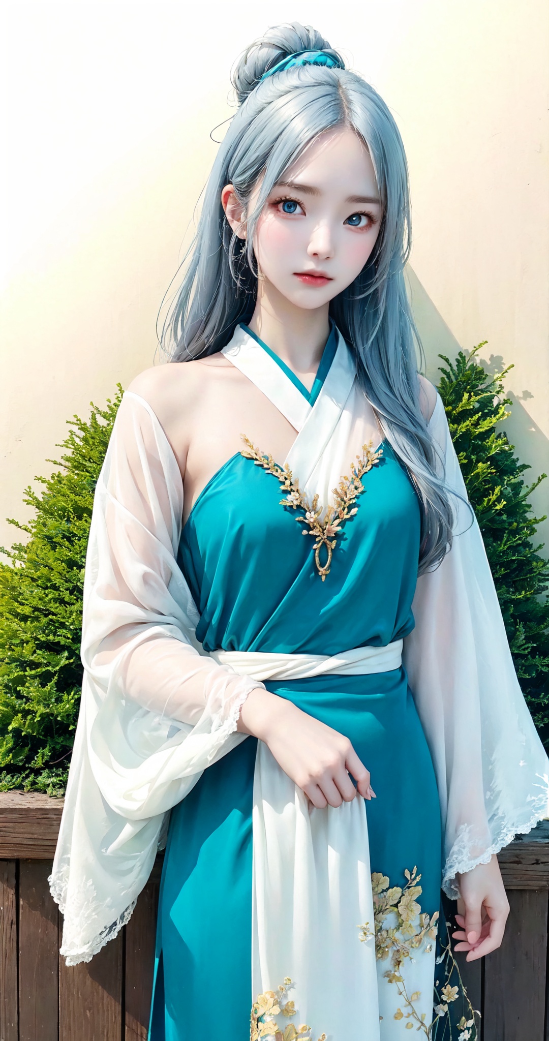  blue ru_qun,best_quality,head,original_outfit,hanfu,clear details,masterpiece, best_quality, clear details,1girl,garden background,, butterfly on finger,blue eyes,white hair,long hair,big eyes ,yuzu,liquid clothes,girl,Anime, girl, revealing clothes, Shifengji