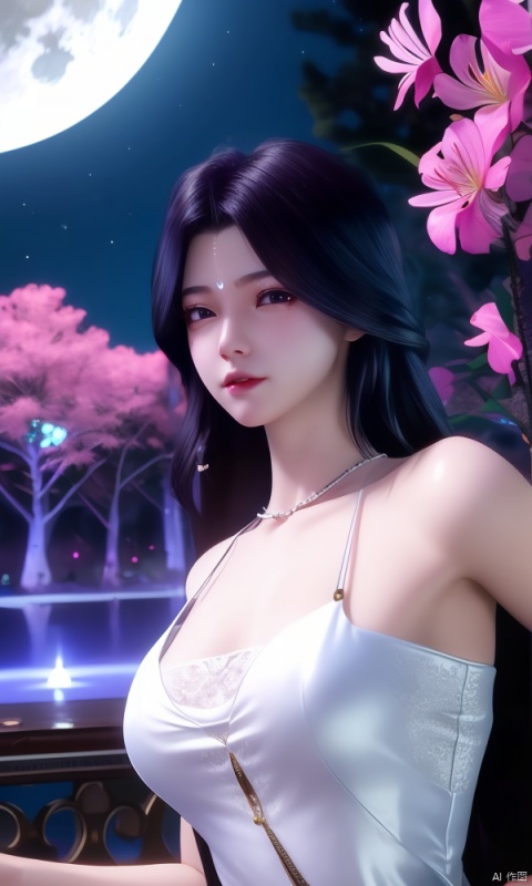  (,1girl, ,bestquality,),, ,masterpiece, ((upper body, )),, realistic,science fiction,mole, ultra realistic 8k cg, ,tamari \(flawless\), ,spider lily,full moon (()), (),