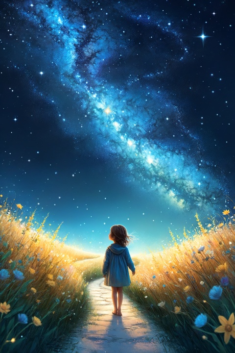  illustration, ((close)),The back of a woman and a kid, a path to dreams, beauty,(starry night), dreams, health, art, illustrations,Create a dreamlike starry background, warm and beautiful, abstract and realistic, an extremely delicate and beautiful,extremely detailed,8k wallpaper,Amazing,finely detail,best quality,official art,extremely detailed, CG, unity, 8k, wallpaper , Children's Illustration Style, Scribble