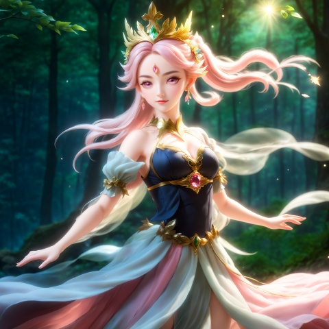  masterpiece,hyperdetail,16K,cinematic lighting,Stunning visual effects,elf (dragon's crown),fairy (girls' frontline),full body,Depth of Field,forest,femalechild,waterfall,river,山海经, Fairy queen,Gorgeous dress,dynamic pose,huapighost, cure beauty,Beautiful eyes,Beautiful face makeup, dazzling fairy crown,Pink eyes, BJ_Sacred_beast, Transparent glowing wings,Flying over the forest,