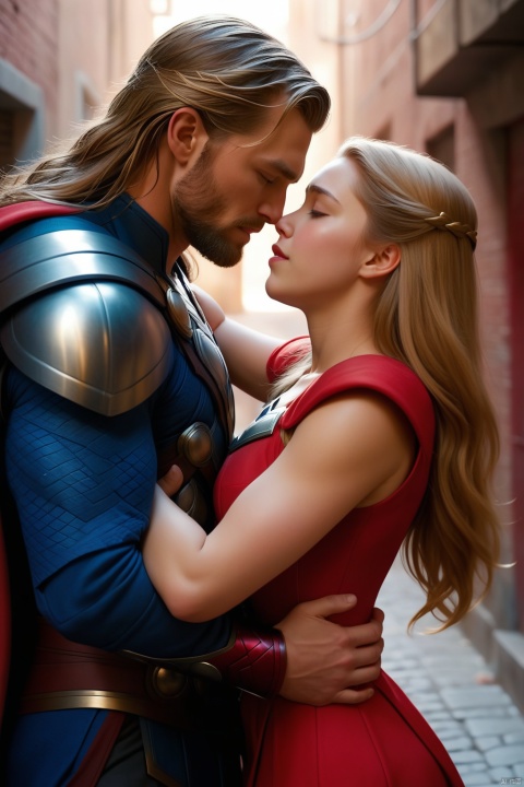  8K,masterpiece,cinemagraph,,Soft long hair, missionary,beautiful face, delicate features, beautiful beauty, full of temptation, In an alley,Being touched on the breast,being groped on the ass,His face is red,nose blush,,breast grab,missionary,Surrounded by men in the corner, 1girl,thor (marvel)