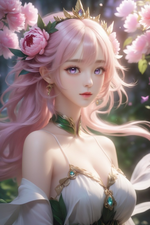  masterpiece,hyperdetail,elf (dragon's crown),fairy (girls' frontline),full body,Depth of Field,peony flower died, dotheghostalsocharming,山海经, Wearing clothes made of leaves,,huapighost, cure beauty,Beautiful eyes,Beautiful face makeup, dazzling fairy crown,Pink eyes, BJ_Sacred_beast, composed of elements of thunder,thunder,electricity