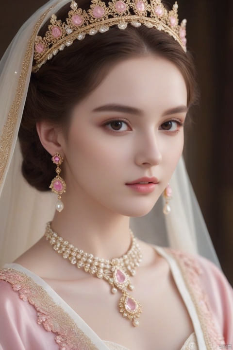  professional fashion photoshoot, masterpiece, official art,1girl,head portrait,Close-up shot,Accurate,extremely delicate and beautiful,crystal texture pale skin,high gloss,extremely beautiful real_skin,(Milky skin),(shiny skin),pink ancient costume,beautiful face,cute,Highly detailed,