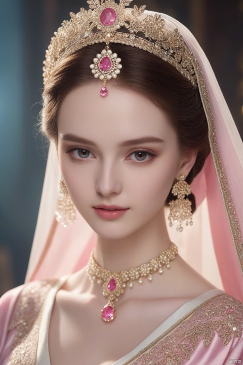  professional fashion photoshoot, masterpiece, official art,1girl,head portrait,Close-up shot,Accurate,extremely delicate and beautiful,crystal texture pale skin,high gloss,extremely beautiful real_skin,(Milky skin),(shiny skin),pink ancient costume,beautiful face,cute,Highly detailed,