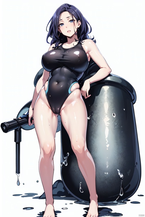  masterpiece, best quality, official art, extremely detailed CG unity 8k wallpaper,[(white background:1.5)::5],
solo,long black hair, big breasts, looking at viewer,one-piece swimsuit,underboob cutout,, Sweat, soaking wet, Kim Mi-Jung, Anime