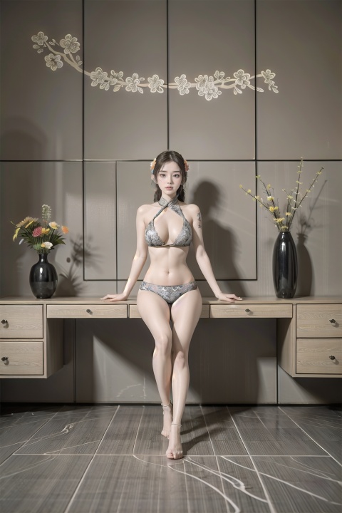  A beautiful woman with delicate facial features,(meca style), big breasts, full body portrait, tattoo all over body, flower arms, in a large villa, indoor
offcial art, colorful, Colorful background, splash of color,movie perspective, advertising style, magazine cover,Modern, Chinese, Song rhyme, Oriental
, 1 girl, film grain, 1girl