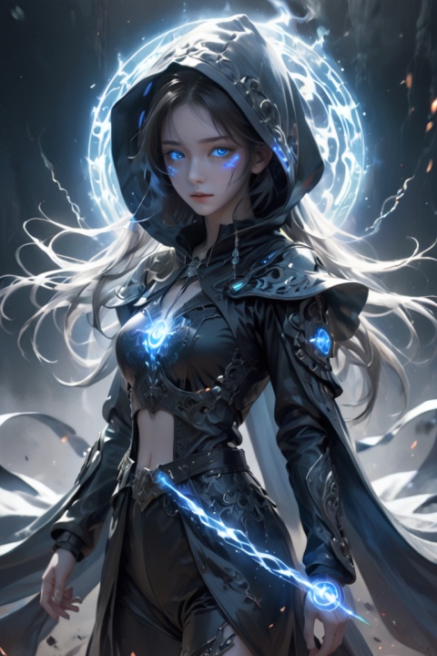  ((Dark)),epic,8k,fantasy,ultra detailed,Magic,((hood)),(hoodie),((((hair over one eye)))),casting spell,blackhole,menancing,((glowing eyes)) ((BLUE eyes)),((glowing)),((Bloom)),magnificent,Masterpiece,absurdres,best quality,standing,1girl,human,evil,evil grin,apocalypse,destruction,end of the world,crazy eyes,Crazy,psycothic,looking down,superior,(sadistic),((demoniac)),spear,spectral,ghostly,circle,rim,rim light,crescent,abyssal,Shorts,groin,hip bones,hip lines cowboy shot,Magic Circle,excessive energy,scifi,abyssaltech,dark energy,ethereal,dissolving,see-through,abyss,antitech,scifi,pure energy,thighs, UI, jianjue