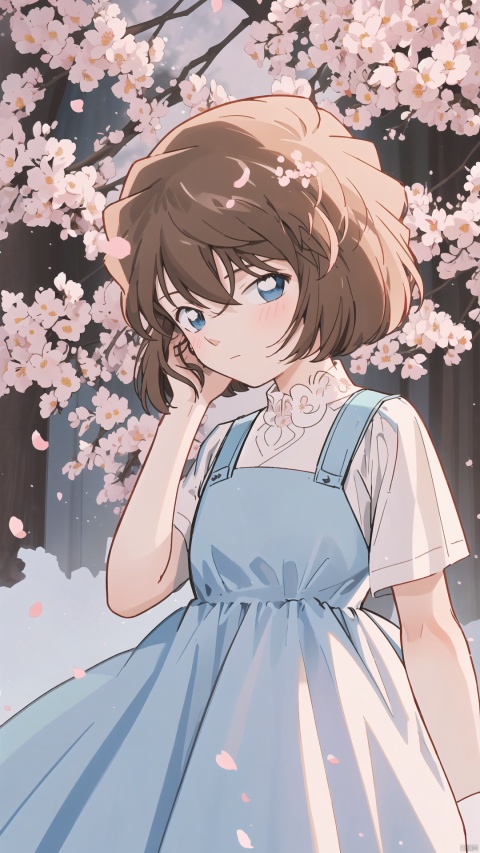  (((Brown short hair, blue eyes))), The image features a beautiful anime girl dressed in a flowing white and red dress, standing amidst a flurry of red cherry blossoms. The contrast between her white dress and the red flowers creates a striking visual effect. The lighting in the image is well-balanced, casting a warm glow on the girl and the surrounding flowers. The colors are vibrant and vivid, with the red cherry blossoms standing out against the white sky. The overall style of the image is dreamy and romantic, perfect for a piece of anime artwork. The quality of the image is excellent, with clear details and sharp focus. The girl's dress and the flowers are well-defined, and the background is evenly lit, without any harsh shadows or glare. From a technical standpoint, the image is well-composed, with the girl standing in the center of the frame, surrounded by the blossoms. The use of negative space in the background helps to draw the viewer's attention to the girl and the flowers. The cherry blossoms, often associated with transience and beauty, further reinforce this theme. The girl, lost in her thoughts, seems to be contemplating the fleeting nature of beauty and the passage of time. Overall, this is an impressive image that showcases the photographer's skill in capturing the essence of a scene, as well as their ability to create a compelling narrative through their art. (\MBTI\), (\ji jian\)