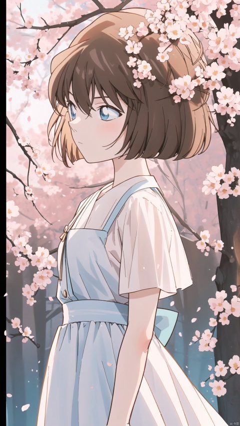  (((Brown short hair, blue eyes))), The image features a beautiful anime girl dressed in a flowing white and red dress, standing amidst a flurry of red cherry blossoms. The contrast between her white dress and the red flowers creates a striking visual effect. The lighting in the image is well-balanced, casting a warm glow on the girl and the surrounding flowers. The colors are vibrant and vivid, with the red cherry blossoms standing out against the white sky. The overall style of the image is dreamy and romantic, perfect for a piece of anime artwork. The quality of the image is excellent, with clear details and sharp focus. The girl's dress and the flowers are well-defined, and the background is evenly lit, without any harsh shadows or glare. From a technical standpoint, the image is well-composed, with the girl standing in the center of the frame, surrounded by the blossoms. The use of negative space in the background helps to draw the viewer's attention to the girl and the flowers. The cherry blossoms, often associated with transience and beauty, further reinforce this theme. The girl, lost in her thoughts, seems to be contemplating the fleeting nature of beauty and the passage of time. Overall, this is an impressive image that showcases the photographer's skill in capturing the essence of a scene, as well as their ability to create a compelling narrative through their art. (\MBTI\), (\ji jian\)