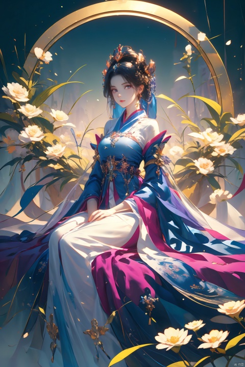  a woman in a purple dress with a flower crown on her head, guweiz, ((a beautiful fantasy empress)), artwork in the style of guweiz, beautiful anime portrait, palace , a girl in hanfu, digital anime illustration, beautiful anime style, a beautiful fantasy empress, anime illustration, anime fantasy illustration, beautiful character painting, trending on artstration, Add details, ((poakl))
