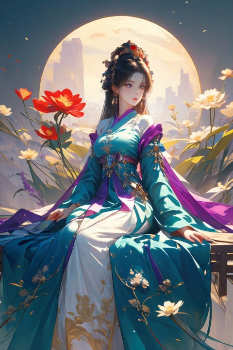  a woman in a purple dress with a flower crown on her head, guweiz, ((a beautiful fantasy empress)), artwork in the style of guweiz, beautiful anime portrait, palace , a girl in hanfu, digital anime illustration, beautiful anime style, a beautiful fantasy empress, anime illustration, anime fantasy illustration, beautiful character painting, trending on artstration, Add details, ((poakl))
