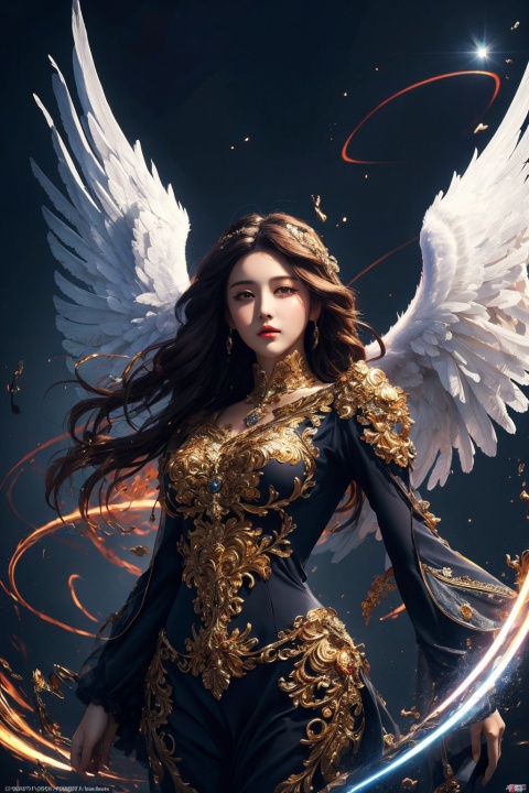  Angel Wings,Morgana ,(masterpiece, best quality:1.4),realistic anime style,(long exposure,shining light),dynamic streaks,luminous trails,vibrant colors,fluid movement,captivating patterns,creative experimentation,(1girl),(highest detailed),(masterpiece,best quality),Illustrative style,1girl,(masterpiece, top quality, best quality, official art, beautiful and aesthetic:1.2), huliya, qingyi