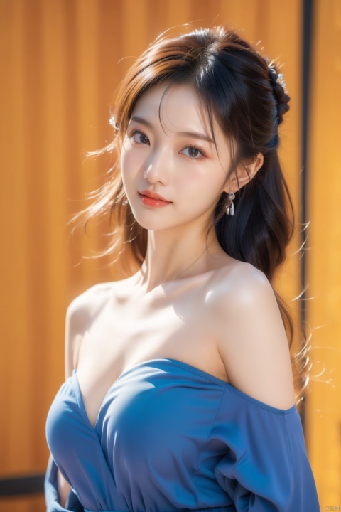  Beauty, best quality, super detail, fine detail, high resolution, 8K wallpaper, perfect dynamic composition, beautiful detailed eye, suit, off-shoulder, cleavage, xiqing, 1girl, (\yan yu\), (\xing he\), (\shuang hua\), huliya, mimi, wangyushan,smile