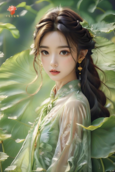  heise jinyao, inspired by Zhang Han, xianxia fantasy, flowing gold robes, (Colorful, colorful hair),inspired by Guan Daosheng, long hair, fantasy art style,,Ink scattering_Chinese style, lotus leaf, 1girl