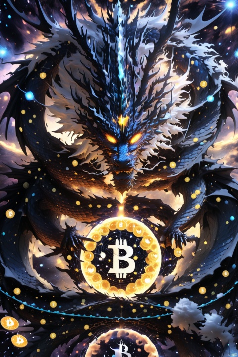 (Close up :1.45), dark ink version of the crypto Dragon King, traversing black holes, using digital encryption technology, guarding the chaotic universe and the digital realm of space-time, cross-chain information, digital currency, dark beam particles, (star vortex, star river, star ring :1.25), Ultra HD, super detail, epic shock, visual art, surreal,