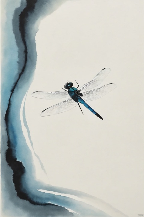 (Dragonfly - Standing on the Charge: 1.36), a water stripe, minimalist ink painting
