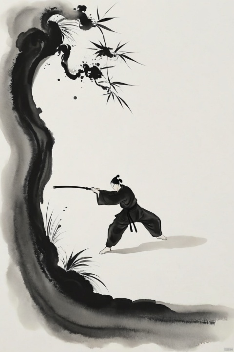 A figure, a ink line, (martial arts moves: 1.35), super minimalist